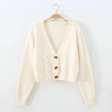 Embroidered Cardigan Crop Tops Women V Neck Vintage Knitted Sweater Casual Autumn Plaid Knitwear Sueter De