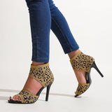 Fabric High Heel Fish Mouth Sandals Female Leopard Tip-Tip Exposed Sexy Large Fashion