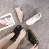 Women's Female Ladies Mother Girl Woman Cow Genuine Leather White Shoes Flats Lace Up Non Slip Soft Autumn