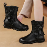 And Winter New Cowhide Flat-Soled Martin Boots Leisure Simple Leather Boots Comfortable Warm Women's Cotton-Padded