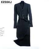 Winter Knit Long Dress Women Casual V Neck Slim Bodycon Sweater Dresses Office Lady THICK Button Dress With