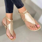 Women Sandals Retro Beach Sandals Anti-Slip Casual Ladies Sandals Leather Stitching Buckle Women Shoes Golden