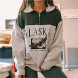 Stand Collar Half Zipper Sweatshirt Fashion Letter Printed Long Sleeve Blouse Pullover Famale Casual Street Outwear