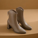 New Korean Version Of Large Size Short Tube High Heel Rear Zipper Fashion V Mouth Low