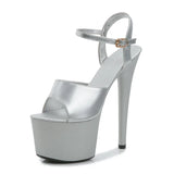 Breakj Lacquered Leather Sandals High Heels Sexy Black Waterproof Platform Hate Day High Slippers Female