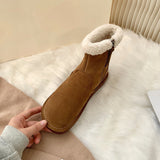 Breakj Preservation Small Warm Stove ~ Retro Flat Bottom Middle Tube Snow Boots Female 2023 New Winter Add Velvet Warm Cotton