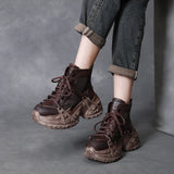 Breakj Layer Of Cow Skin Retro Cool Boots Women 2025 Summer New Breathable Hollow Mesh Sandals Thick Soles Leisure Short