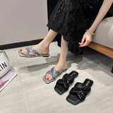 Breakj Size Fashion Sequins Flat Slippers Female Summer Outside Wear 2024 New Flat Cross Flip-Flops Beach