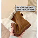 Breakj Preservation Small Warm Stove ~ Retro Flat Bottom Middle Tube Snow Boots Female 2023 New Winter Add Velvet Warm Cotton
