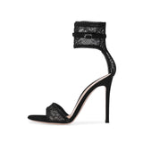 Black Gold Sexy Net Cloth Lace Super High Heels Sandals Large Size Fashion Women's