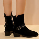 Frosted Western Cowboy Boots Women's Thick Heel Ankle Boots Retro Square Head Brown High Heel Dirt In The Wind Autumn And