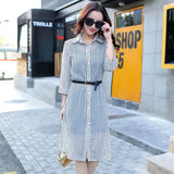 Dresses 2020 Summer Women Casual Plaid Striped Dress Tunics Beach Cover Vintage Dress Tunic Robe Femme Cardigan