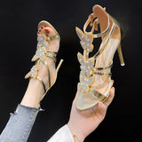 Rhinestones Women Sandals Shoes Sexy High Heels Sandals Summer Party Dress Shoes Buckles Pumps Stripper Shoes Size