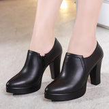 Mouth Black Single Shoes Women's 2023 Autumn New Style Thick Heels Large Size 40-43 High