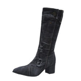 2025 Denim Cloth Mid-Clinic Martin Boots Women's Tip-Tippered Retro Knight