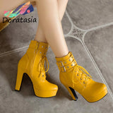 Large Size 50 Office Lady Lace Up Buckle Zipper High Heel Platform Elegant Trendy Comfy Leisure Winter women's