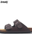 2023 New Summer Women Cork Slipper Casual Beach Double Buckle Non-slip Outside Nubuck Leather Slip on Slides
