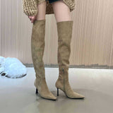 Breakj Boots More Than - Elastic Velvet High And Thin Boots Over The Knee Long Boots Female Tip Thick And French Elastic Boots Short