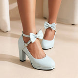 Ankle Strap Lolita Shoes Womens Platform High Heels Cute Pumps Sweet Bow Ladies Office Footwear Cosplay Red White Pink