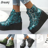 Women Ankle Boots Gothic Platform Punk Winter Martin Black High Heels Demonias Sexy Ladies Shoes Plus Size 41 42