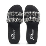 Heel Women's Summer Rhinestone Ladies Flip Flops Fashion Vacation Beach Shoes Non Slip Slip House Slippers