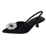 Breakj Pointy Thin Heel High Heel Sandals Women's Feel Buckle Back Strap Pearl Heels Female Heels