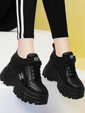 Black Chunky Sneakers Women Spring Autumn Thick Bottom Dad Shoes Woman Fashion PU Leather Platform Sneakers