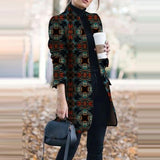 Winter New Fashion Women Stand Collar Print Jackets Casual Long Sleeves Elegant Office Lady Cardigan Slim Buttons