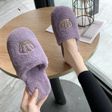 And Winter New Plush Slippers Women's Flat Crown Baotou Cotton Slippers Leisure Warm Soft-Soled Home