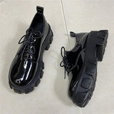 Platform Flat Oxford Shoes Black Lace Up Leather Casual Round Toe Spring Autumn Shoes Heighten Waterproof Shoes Plus