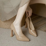 Super High Heels 2023 New Pointed Shallow Patent Leather Stilettos Fashion Women Thin Heel Platform Work Shoes