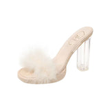 Table Hairy Sandals Women Wear 2023 New Crystal Heels With Thin Soles And Thick