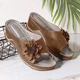 Breakj Summer New Slope With Flowers Fish Mouth Large-Size Slippers Car Sewing Hollow Women Casual Cold