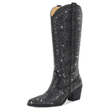Breakj New Pointed Thick Heel High Boots Women's Plus Size Fashion Hot Drill Sleeve Women's