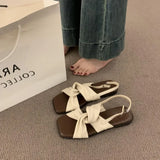 Breakj Casual Gentle Evening Wind Toe Sandals Women Summer 2025 New Soft Leather Cross With Flat Beach