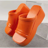 Women's Slippers Square Toe Pu Leather Platform Ladies Shoes Summer 2022 Fashion Thick Bottom Female Slipper Woman
