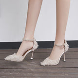 Breakj Heels 2025 New Fine-Heeled Korean Version Of The Fashion Bag Head Button Sandals Professional High Heels Women's