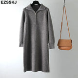 winter warm Loose zipper thick sweater dress for women staight sweater dress women loose long dress Female chic