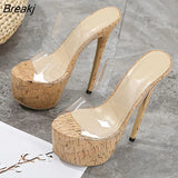 PVC Transparent Slippers Women Platform Sandals Fashion Open Toe Thin High Heel Pumps Summer Party Stiletto