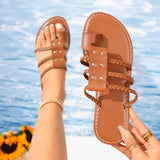Breakj New Large-Size Beach Sandal Sleeves Toe Woven Hollow Beach Cool Slippers Women's