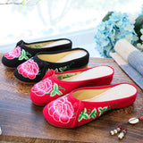 Breakj Retro Plate Buckle Decoration Peony Embroidered Canvas Summer Color Cool Slippers