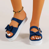 Summer New Thick-Soled Sandals Flat-Soled One-Font Solid-Color Bow-Tie Women's Large Slippers Size