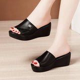 Women Wearing Sloping Heel Slippers Summer 2023 New Thick-Soled Waterproof Table Soft-Soled Comfortable Middle Heel 4143 Size