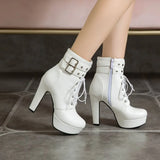 Large Size 50 Office Lady Lace Up Buckle Zipper High Heel Platform Elegant Trendy Comfy Leisure Winter women's