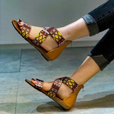2022new women's flat sandals summer zipperopen toe women's shoes plus size beach leathersandals retro print ethnic style