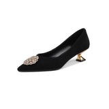 Women Pumps 4.5cm Dress Shoes Kid Suede Heels Elegant OL Work Shoes On Heel With Crystals Pointed Toe