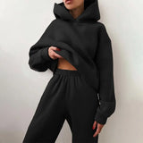 Elegant Solid Sets For Women Warm Hoodie Sweatshirts And Long Pant Fashion Two Piece Sets