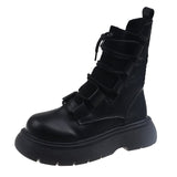 Gothic Sock Boots Women 2021 New Retor Lace Up Black White Ankle Boots For Women Designer Ladies PU Leather Platform