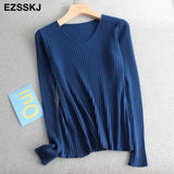 basic v-neck solid autumn winter Sweater Pullover Women Female Knitted sweater slim long sleeve badycon sweater
