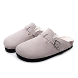 2023 New Winter Unisex Cork Slippers Casual Women Plush Inside Men Buckle Nubuck Leather Closed Toe Slide Slip on